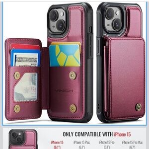 Vinich For IPhone 15 Wallet Case With Card Holder, RFID Blocking Credit Slots